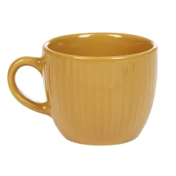 Tasse à expresso faïence jaune moutarde et rainures verticales relief
