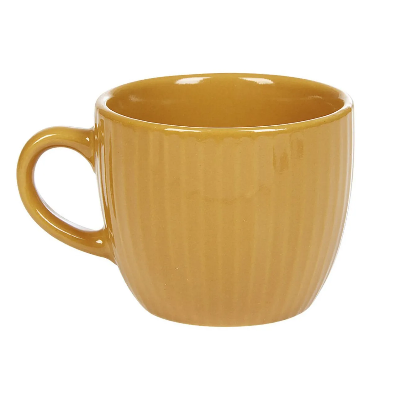 Tasse à expresso faïence jaune moutarde et rainures verticales relief