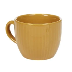 Tasse à expresso faïence jaune moutarde et rainures verticales relief