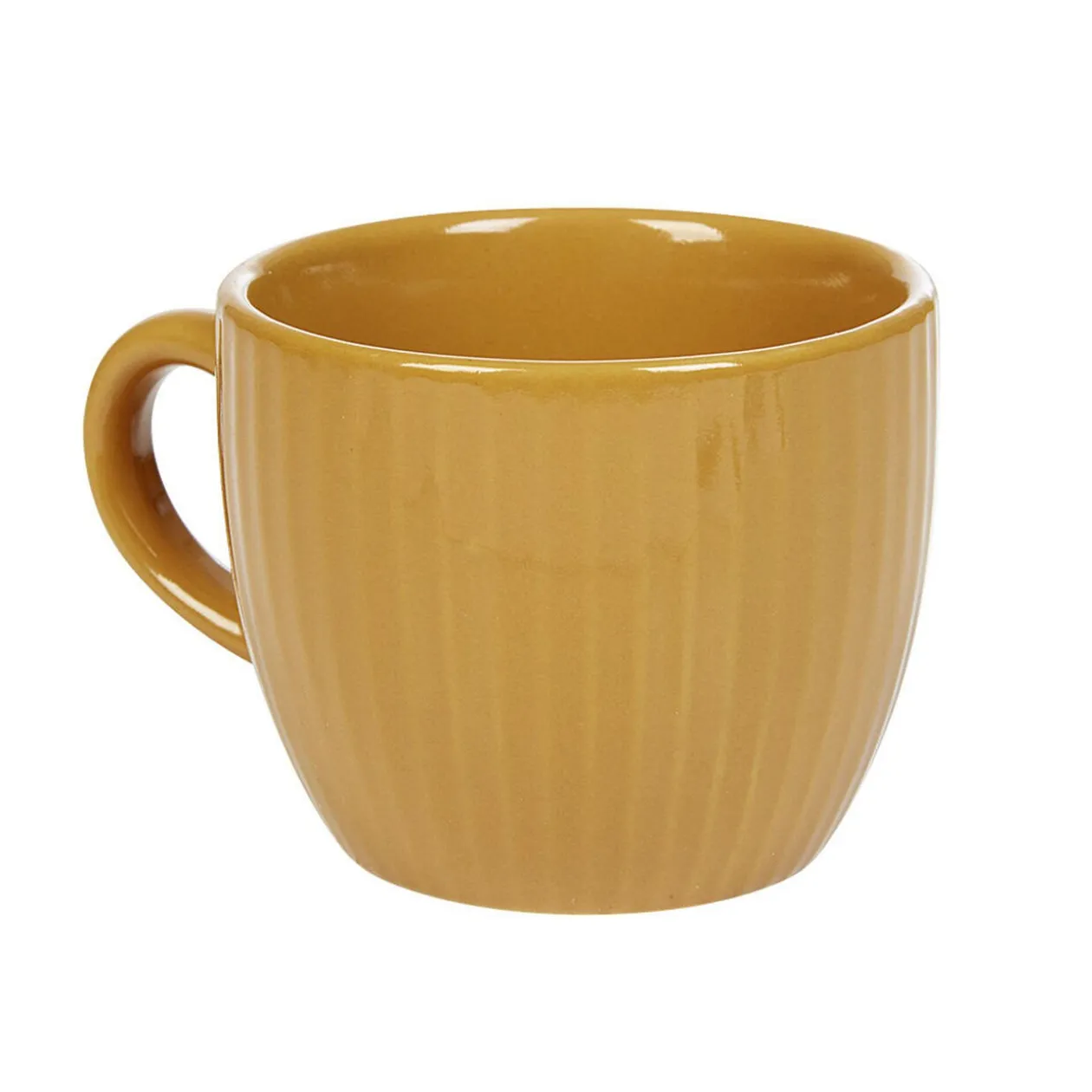 Tasse à expresso faïence jaune moutarde et rainures verticales relief