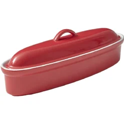 Terrine avec couvercle ovale rouge et blanche