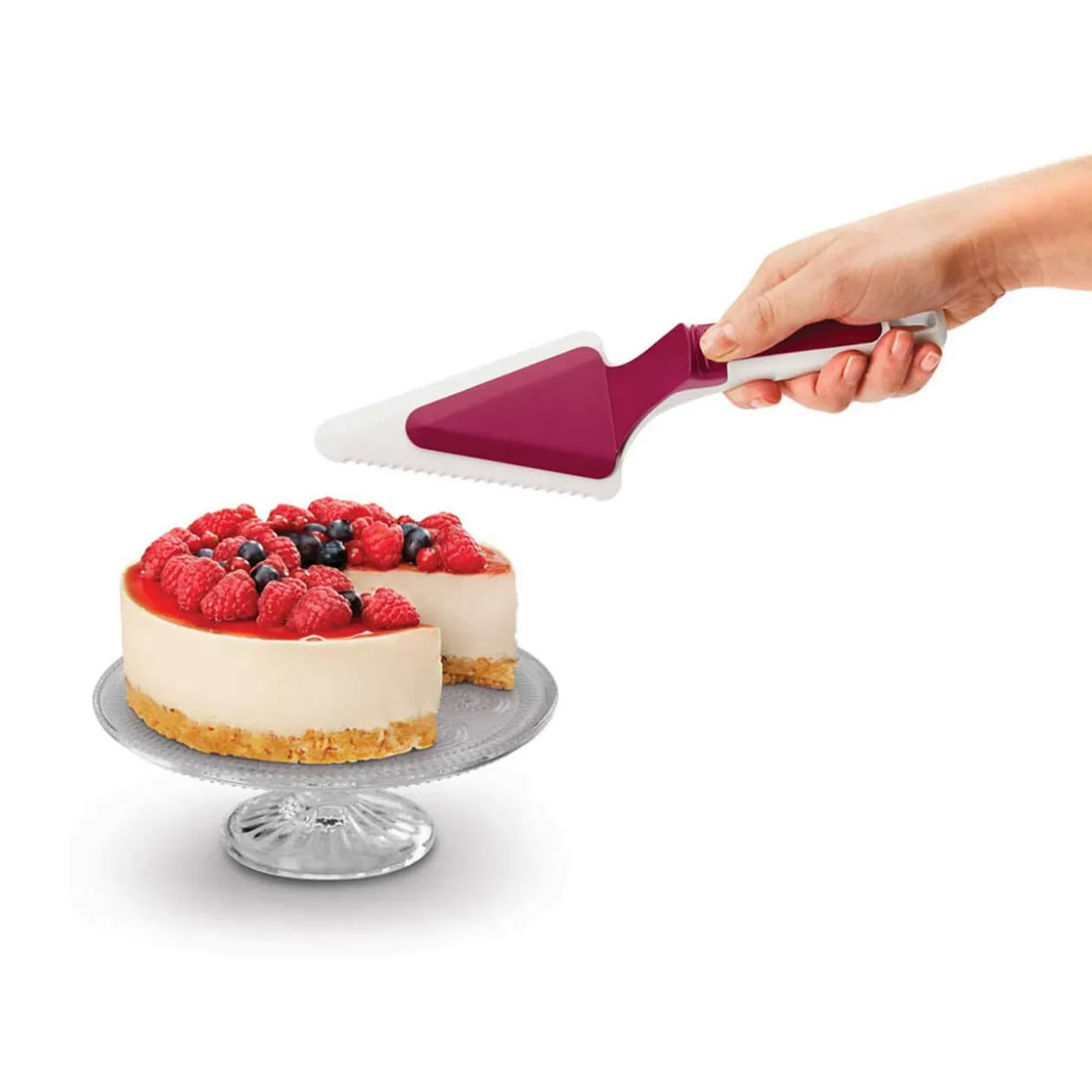 Tranche pelle à tarte Metaltex avec poussoir blanc et rouge