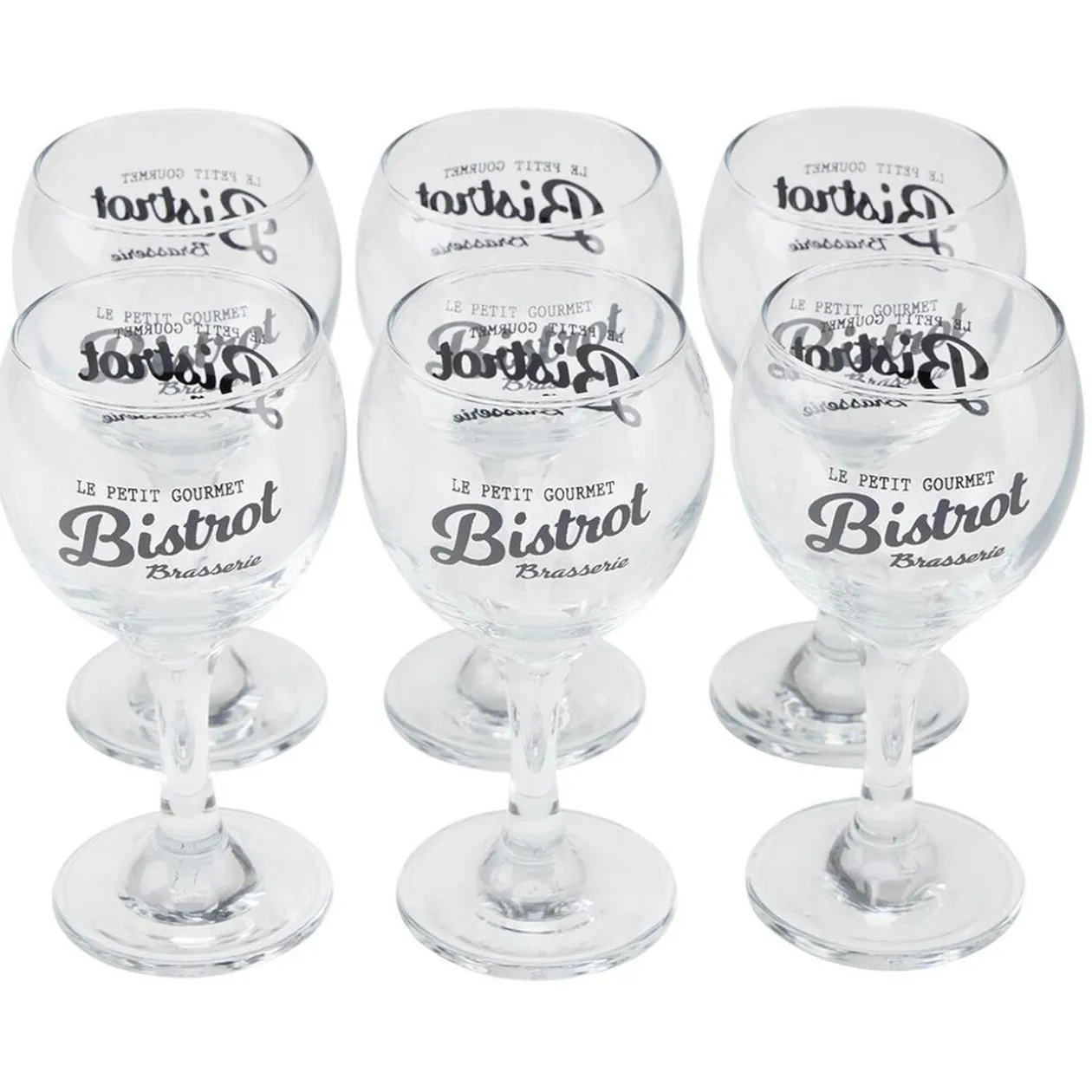 Verre à pied en verre transparent design Bistrot x6