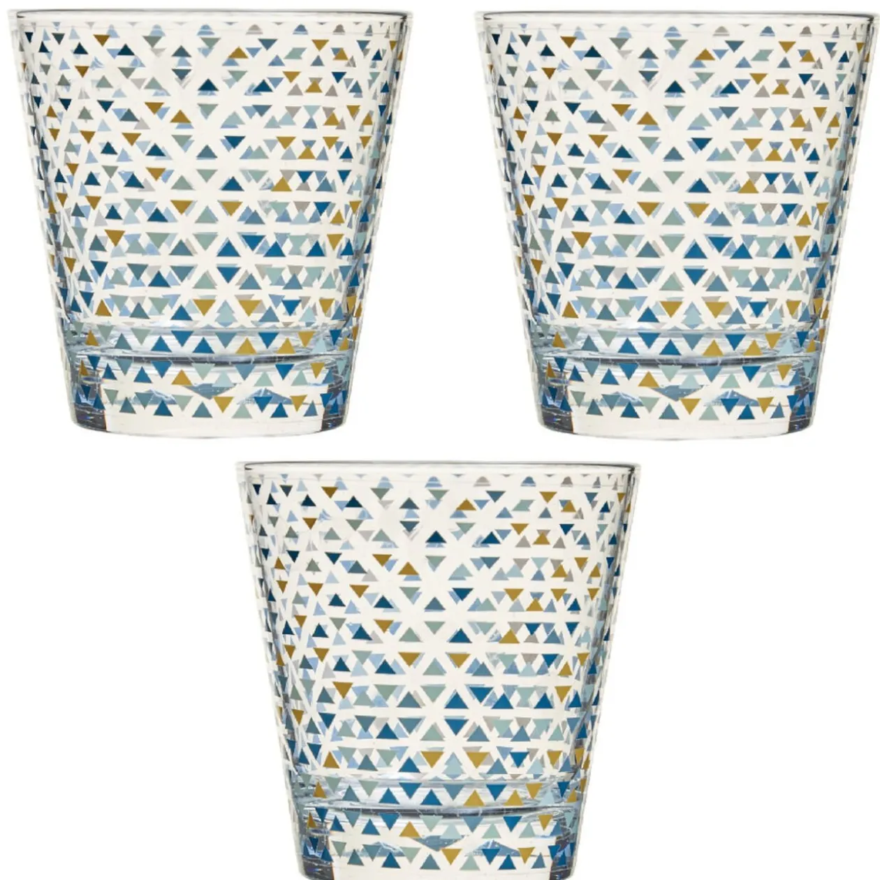 Verre gobelet transparent déco triangles multicolore x 3